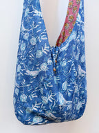 Handmade Reversible Harmony Bag: Bluebirds and Peach Daisies
