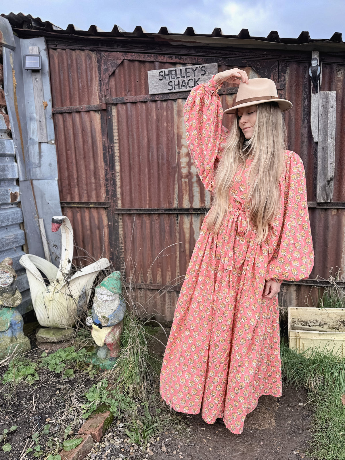 The Evangelina Peach Daisies Dress | Traditionally Made and Hand Block Printed