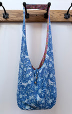 Handmade Reversible Harmony Bag: Bluebirds and Peach Daisies