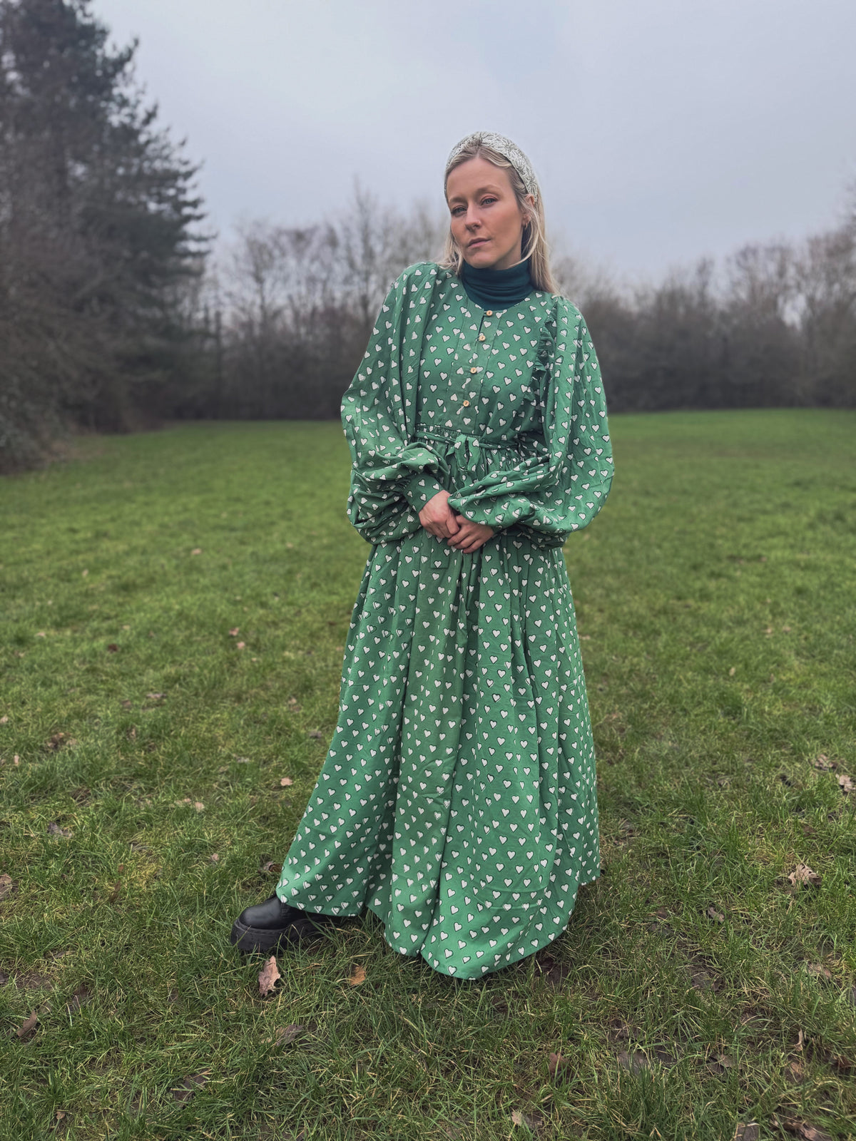 The Evangelina Emerald Irish Heart Dress | Traditionally Made and Hand Block Printed