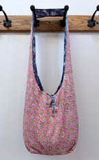 Handmade Reversible Harmony Bag: Bluebirds and Peach Daisies