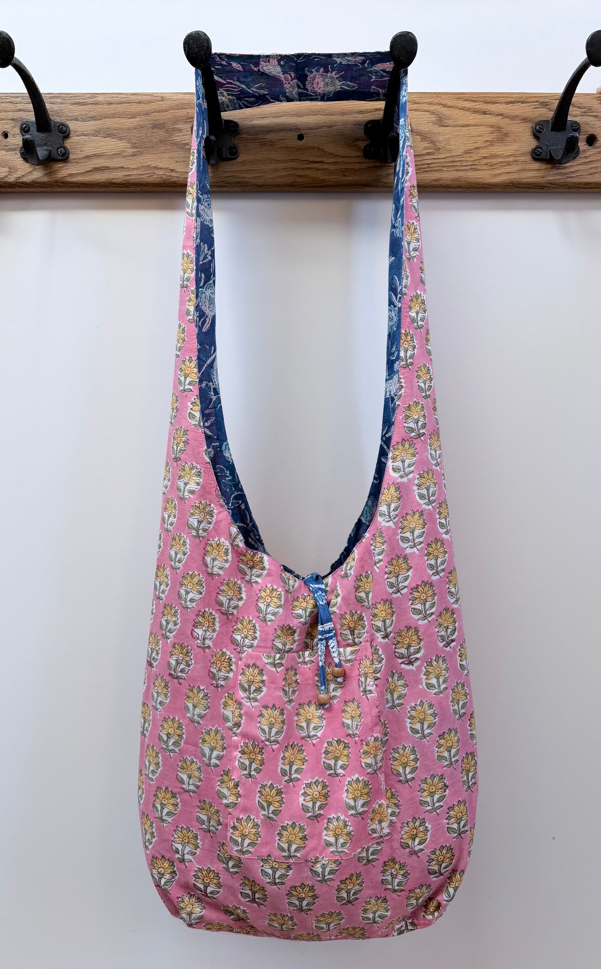Handmade Reversible Harmony Bag: Bluebirds and Peach Daisies