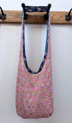 Handmade Reversible Harmony Bag: Bluebirds and Peach Daisies