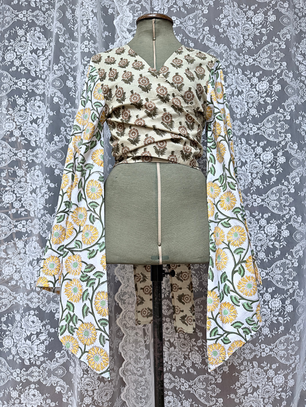 The Sofiya Wrap Blouse in Goldie | Handmade Indian Block Print Top