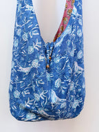 Handmade Reversible Harmony Bag: Bluebirds and Peach Daisies