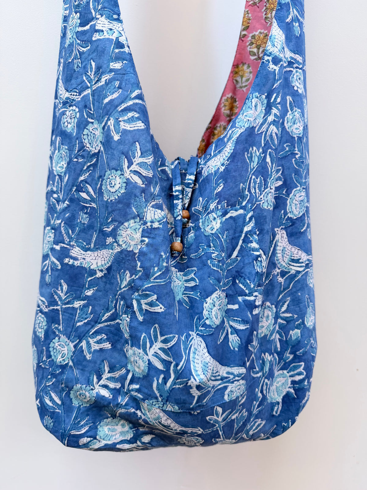 Handmade Reversible Harmony Bag: Bluebirds and Peach Daisies