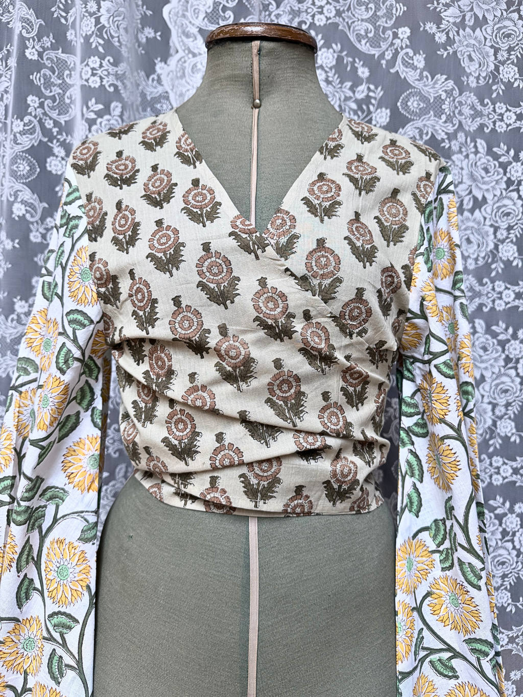 The Sofiya Wrap Blouse in Goldie | Handmade Indian Block Print Top