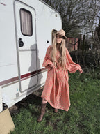 The Evangelina Peach Daisies Dress | Traditionally Made and Hand Block Printed