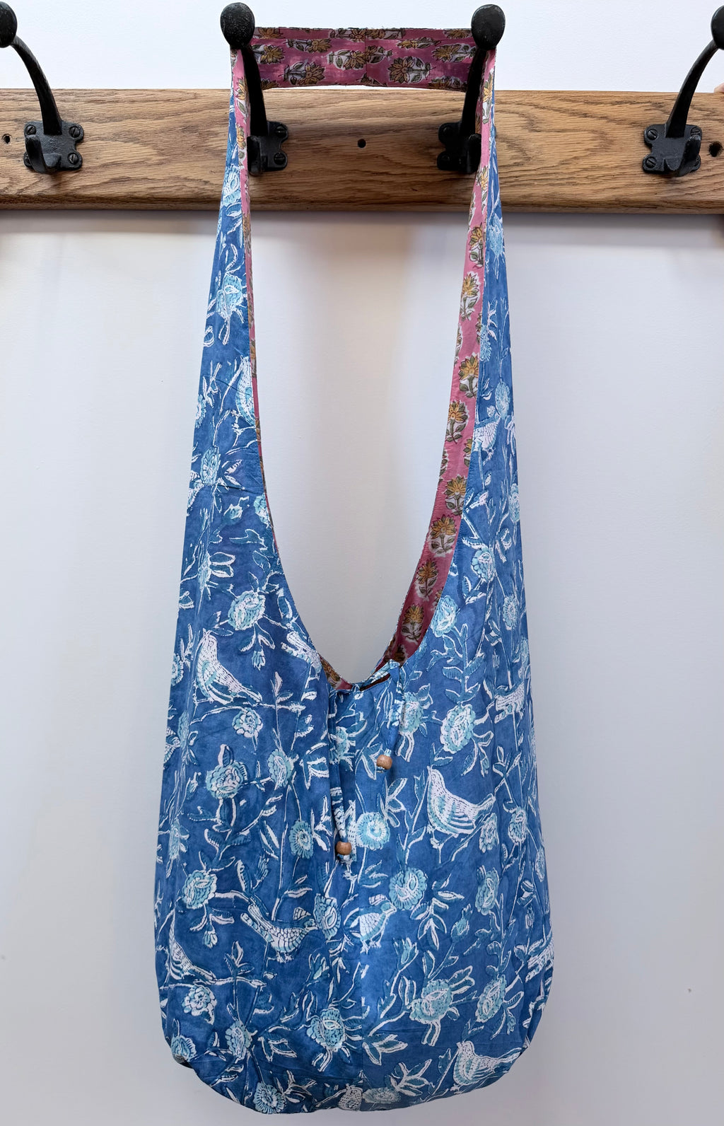 Handmade Reversible Harmony Bag: Bluebirds and Peach Daisies
