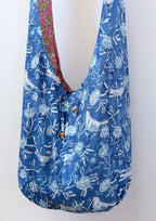Handmade Reversible Harmony Bag: Bluebirds and Peach Daisies