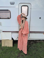 The Evangelina Peach Daisies Dress | Traditionally Made and Hand Block Printed