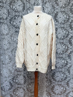 Snow White: Hand-Knitted Oversized Diamond Aran Knit Cardigan