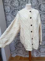 Snow White: Hand-Knitted Oversized Diamond Aran Knit Cardigan