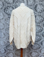 Snow White: Hand-Knitted Oversized Diamond Aran Knit Cardigan