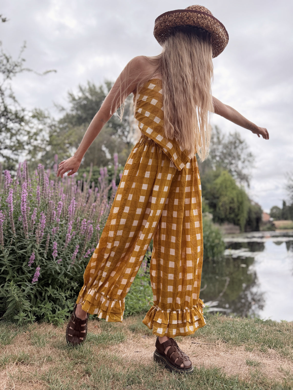 The Beatrice Bloomers in Mustard Yellow Gingham | Traditionally Made and Hand Block Printed