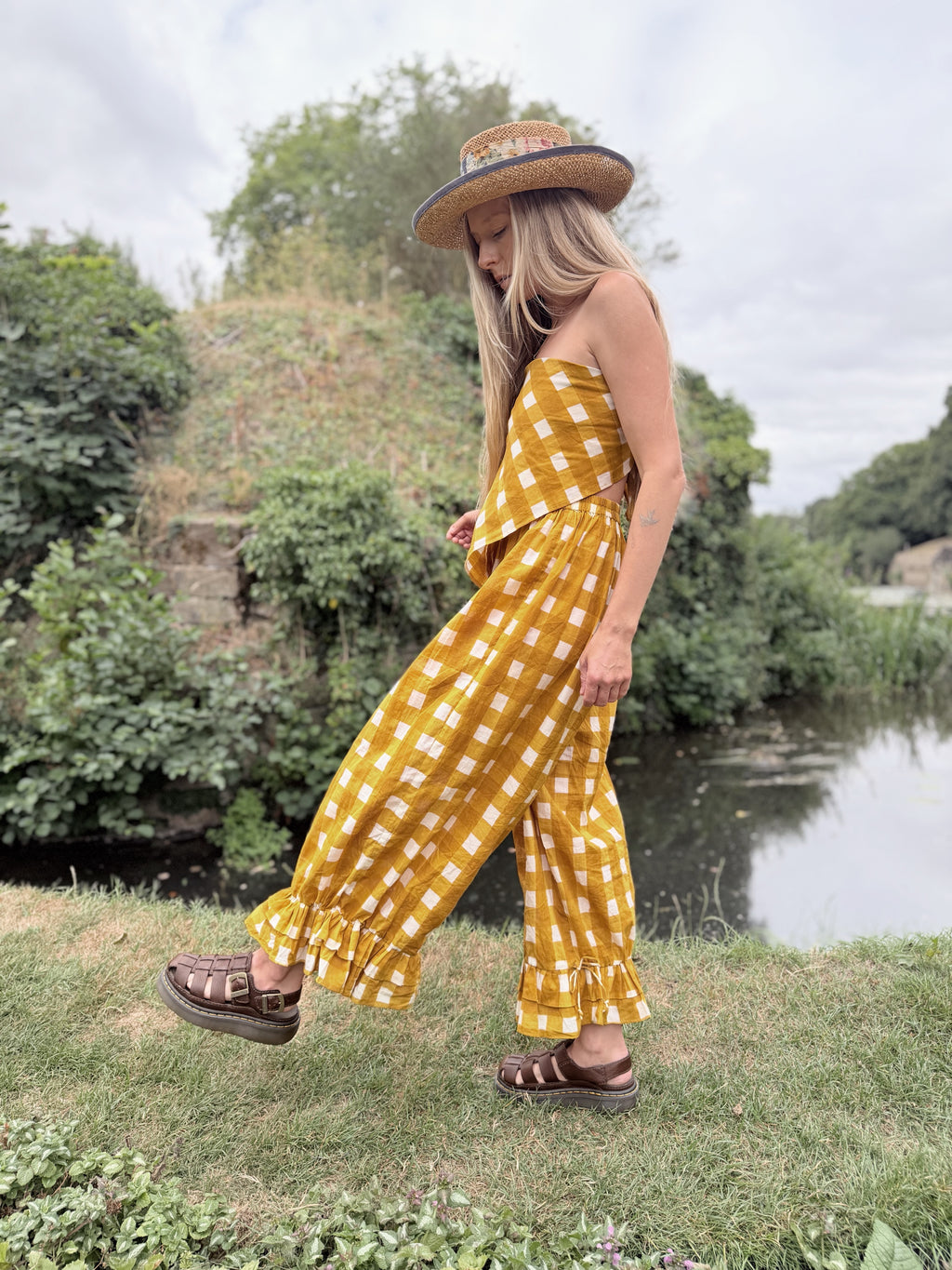 The Beatrice Bloomers in Mustard Yellow Gingham | Traditionally Made and Hand Block Printed