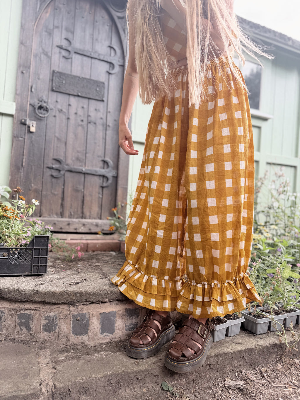 The Beatrice Bloomers in Mustard Yellow Gingham | Traditionally Made and Hand Block Printed