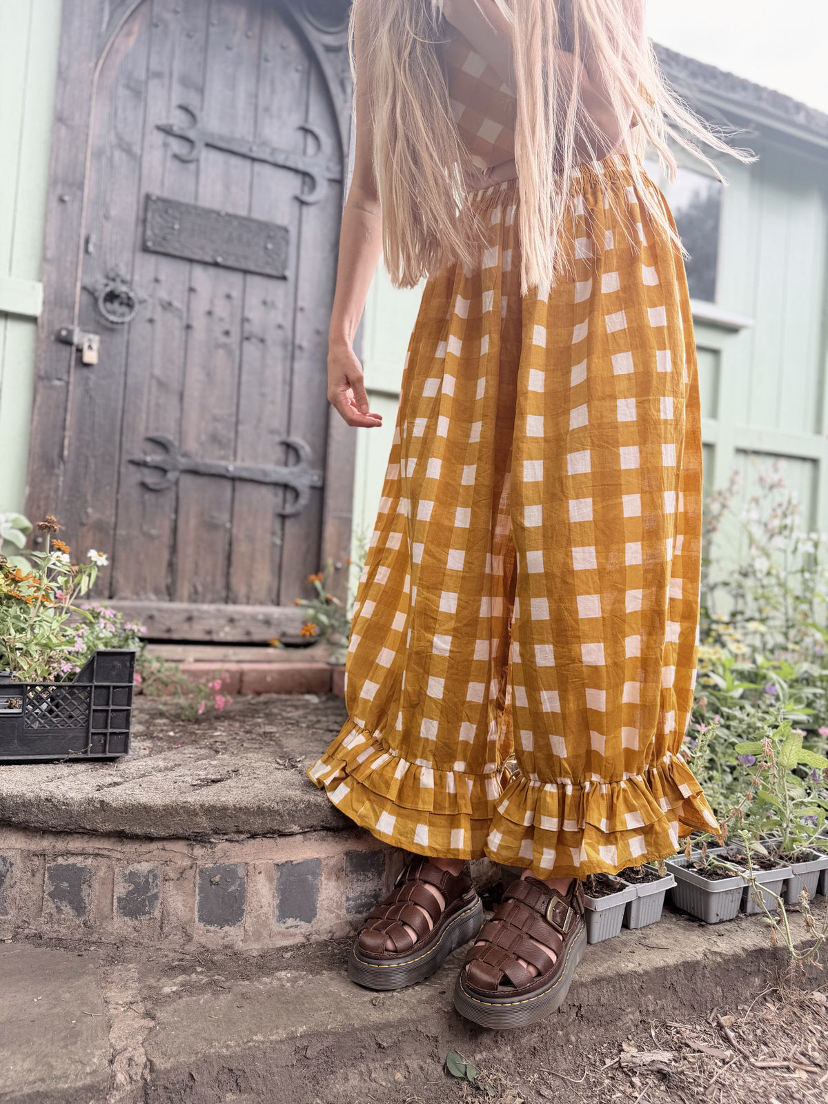 The Beatrice Bloomers in Mustard Yellow Gingham | Traditionally Made and Hand Block Printed