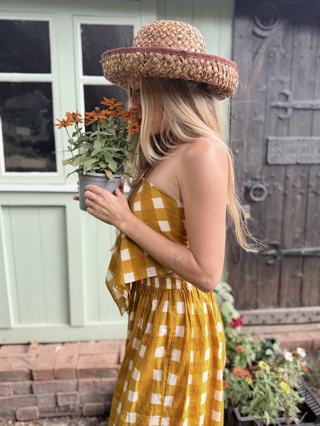 The Beatrice Bloomers in Mustard Yellow Gingham | Traditionally Made and Hand Block Printed