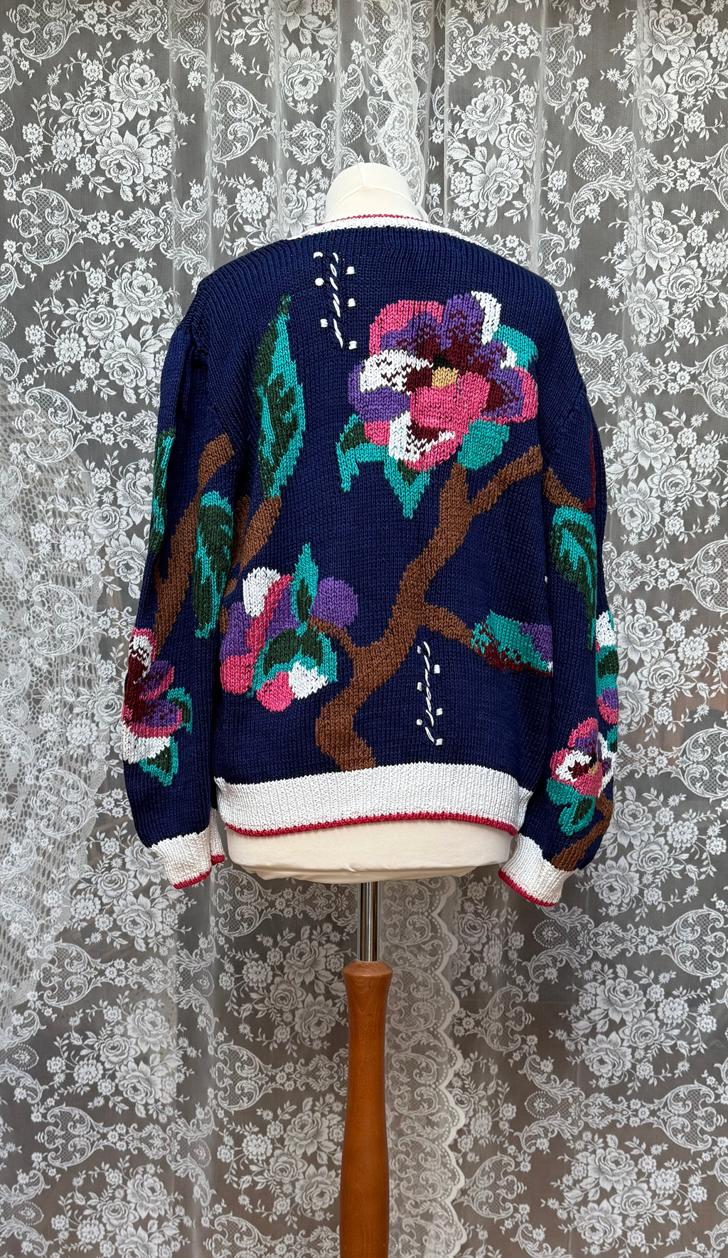 Vintage Berek Hand-Knitted 1980s Floral Cardigan