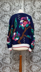Vintage Berek Hand-Knitted 1980s Floral Cardigan