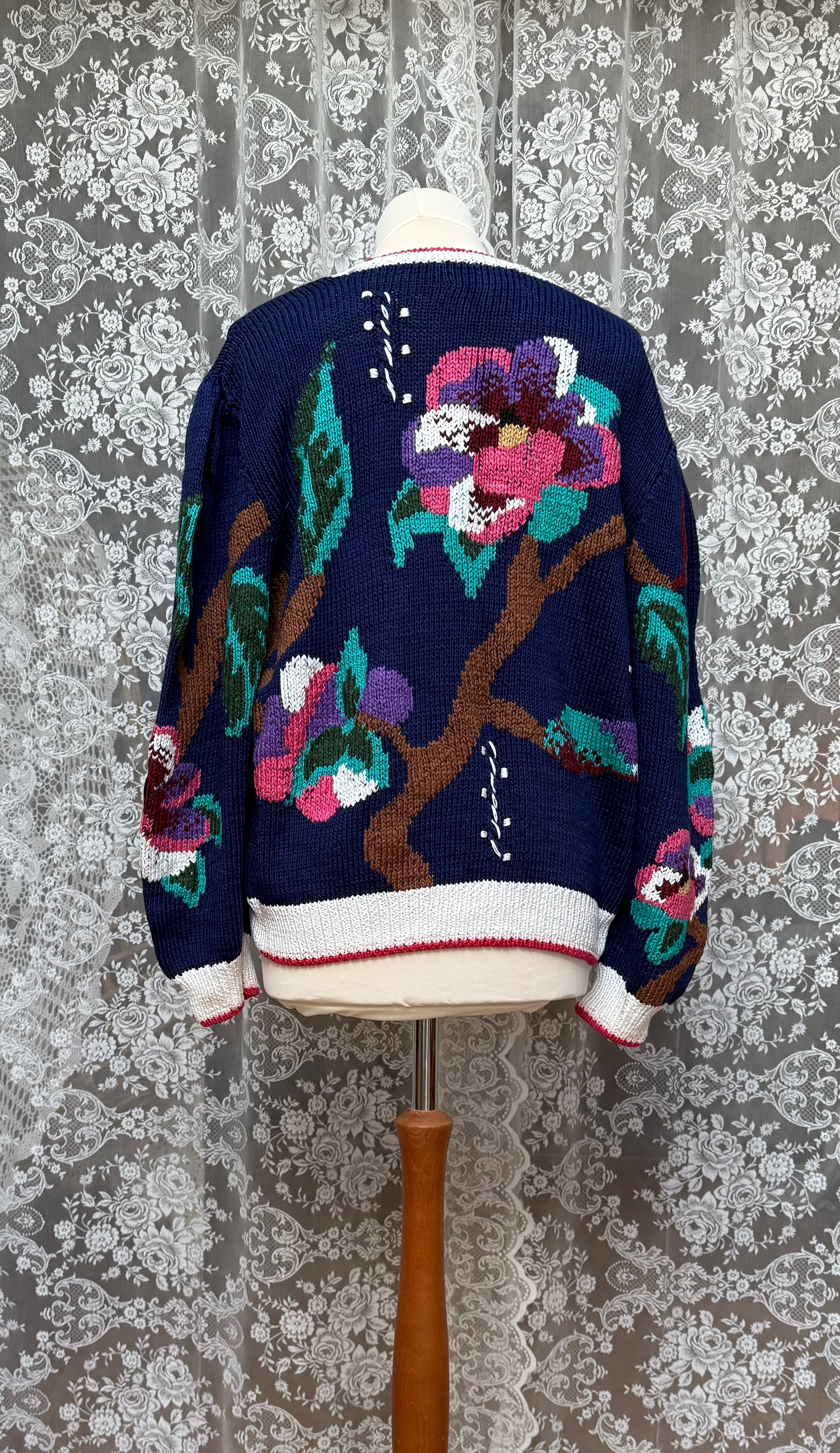 Vintage Berek Hand-Knitted 1980s Floral Cardigan