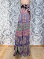 Vintage Bohemian 1970s Block Print Wrap Maxi Skirt