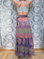 Vintage Bohemian 1970s Block Print Wrap Maxi Skirt