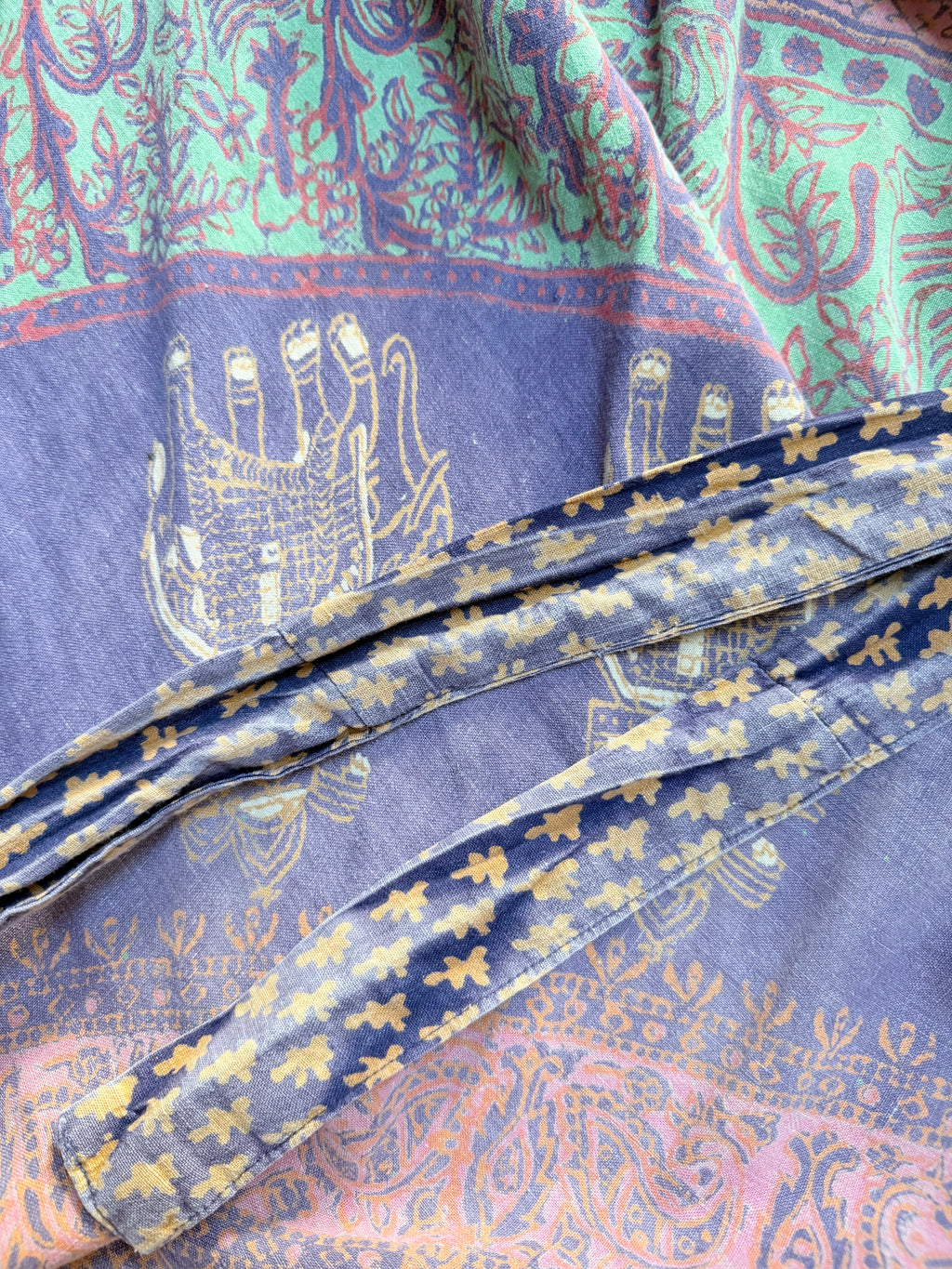 Vintage Bohemian 1970s Block Print Wrap Maxi Skirt