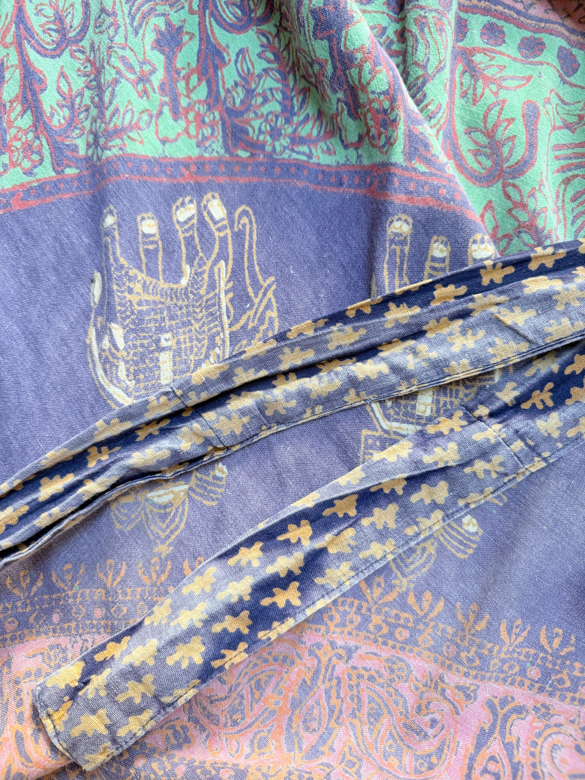 Vintage Bohemian 1970s Block Print Wrap Maxi Skirt