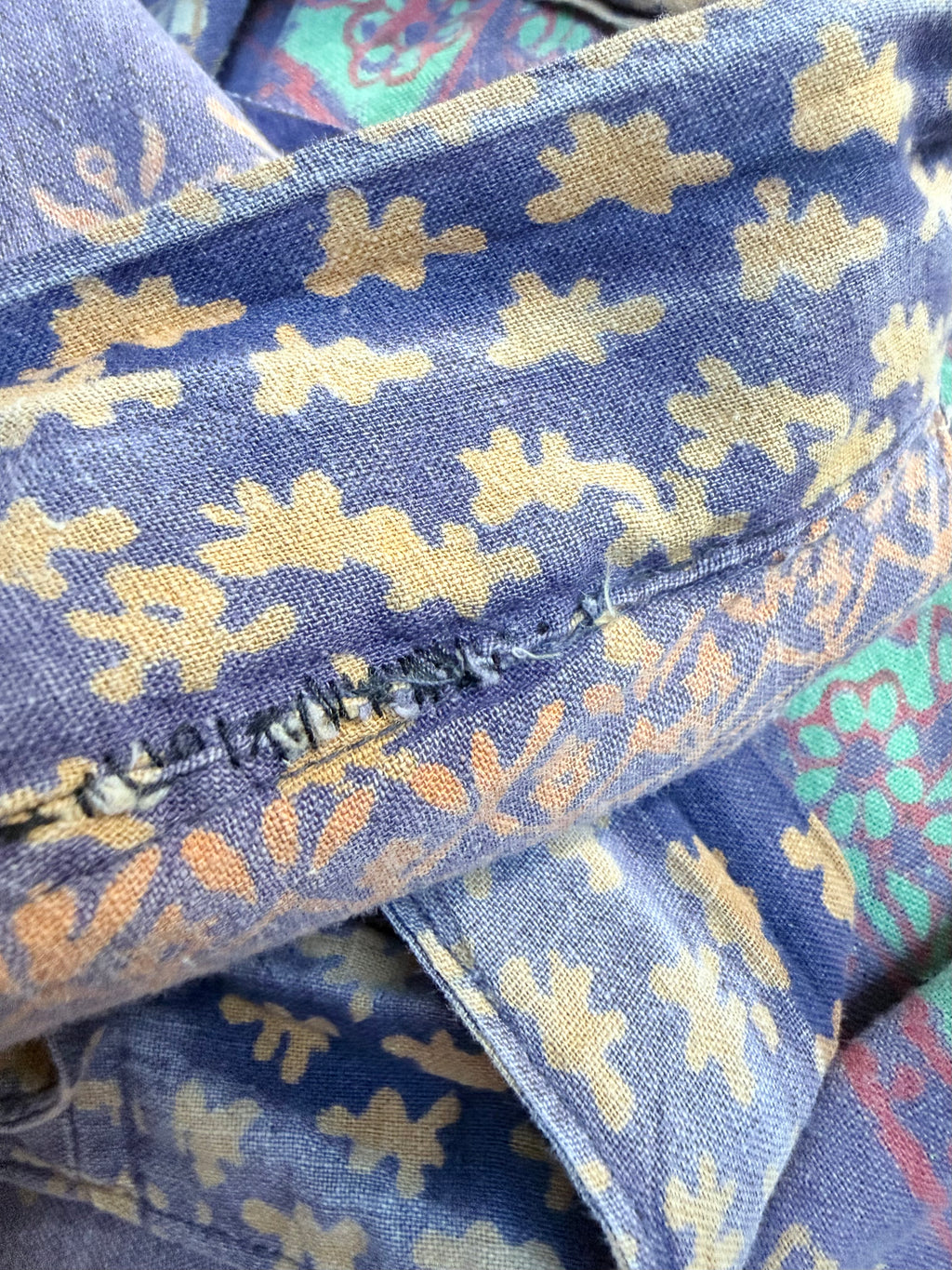 Vintage Bohemian 1970s Block Print Wrap Maxi Skirt