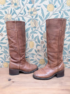 Vintage 1970s Frye Tan Embroidered Boots