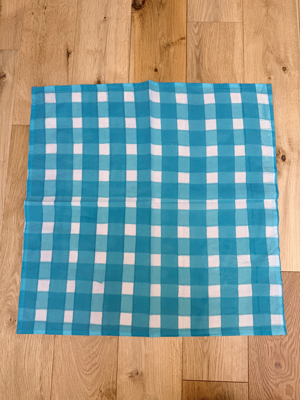 The Beatrice Headscarf in Ocean Blue Gingham | Traditionally Made & Hand Block Printed