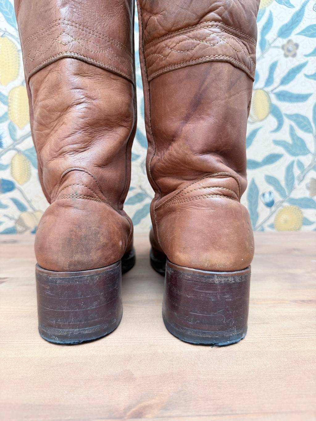 Vintage 1970s Frye Tan Embroidered Boots