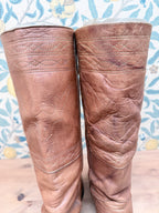Vintage 1970s Frye Tan Embroidered Boots