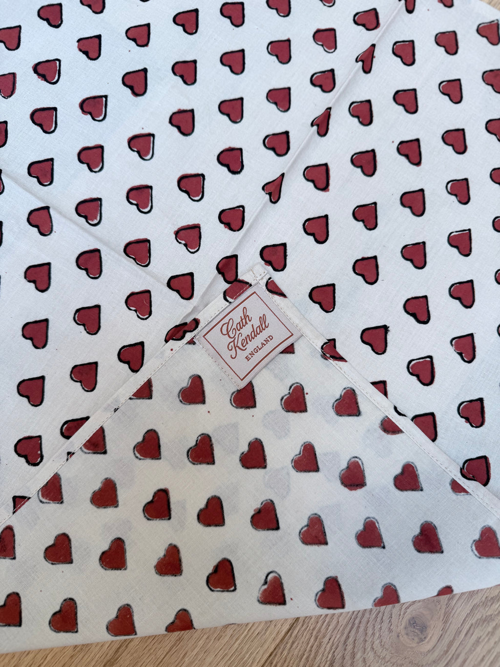 The Beatrice Headscarf in English Hearts | Traditionally Made & Hand Block Printed