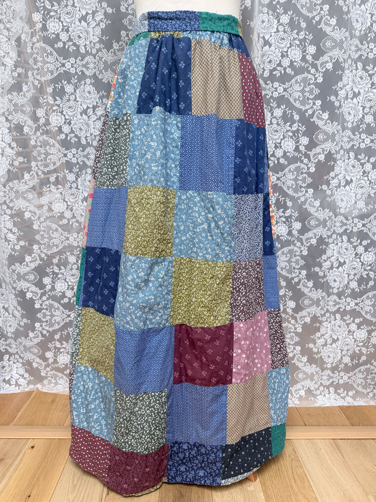 Handmade 1970s Patchwork Skirt Made From Laura Ashley Materials