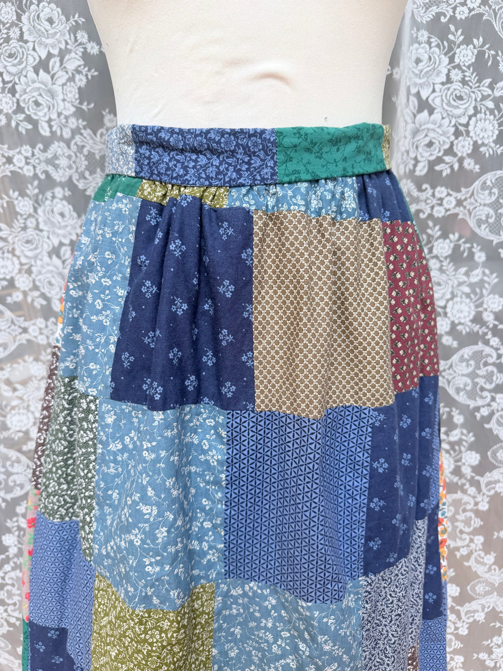 Handmade 1970s Patchwork Skirt Made From Laura Ashley Materials