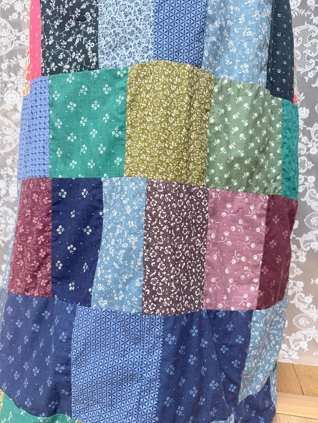 Handmade 1970s Patchwork Skirt Made From Laura Ashley Materials