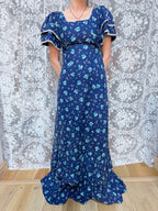 Vintage 1970s Travers Tempos London Prairie Blue Maxi Dress