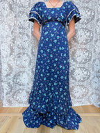 Vintage 1970s Travers Tempos London Prairie Blue Maxi Dress
