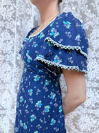 Vintage 1970s Travers Tempos London Prairie Blue Maxi Dress