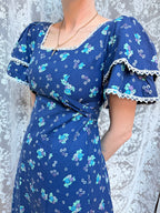 Vintage 1970s Travers Tempos London Prairie Blue Maxi Dress