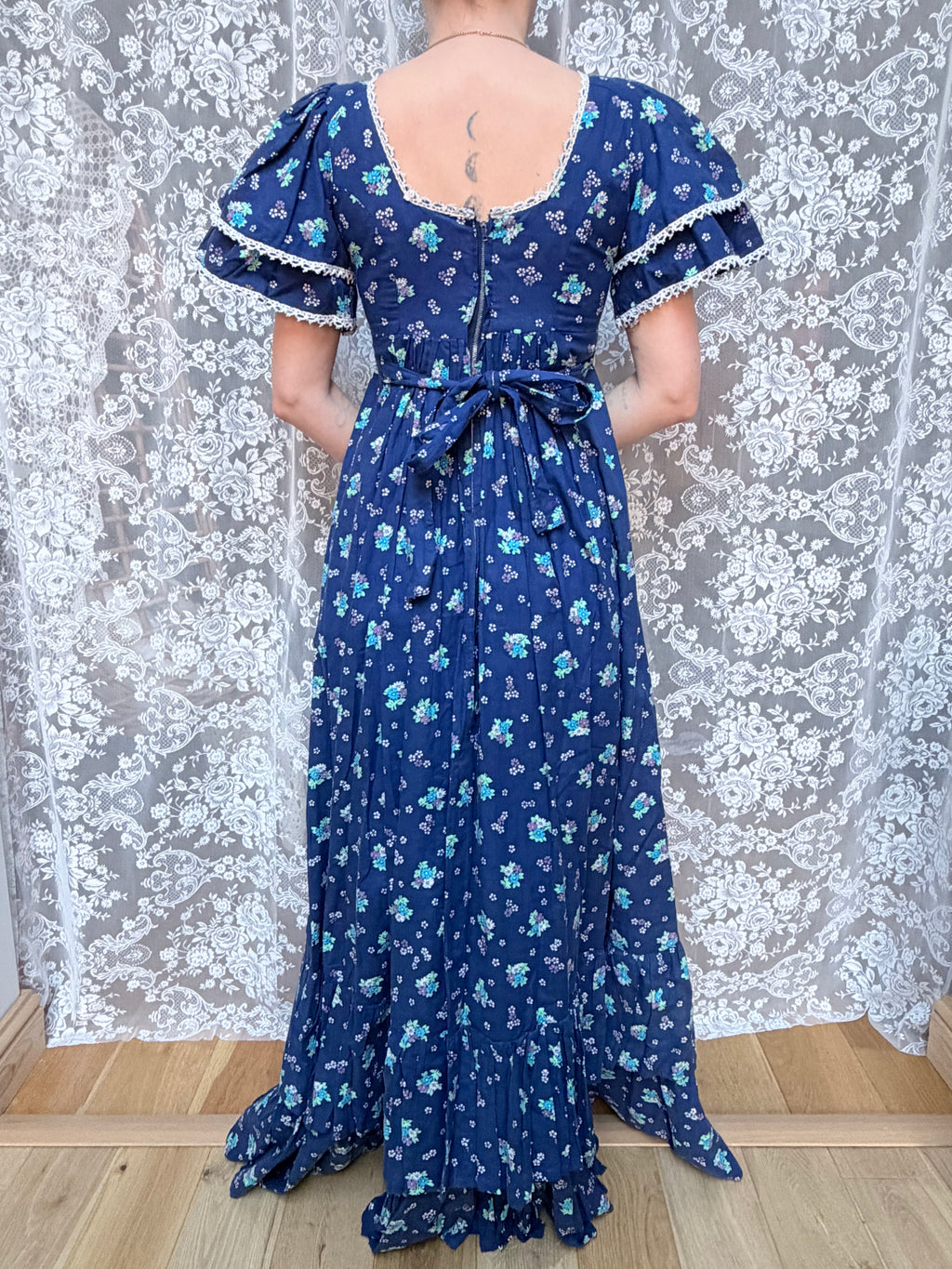 Vintage 1970s Travers Tempos London Prairie Blue Maxi Dress
