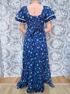 Vintage 1970s Travers Tempos London Prairie Blue Maxi Dress