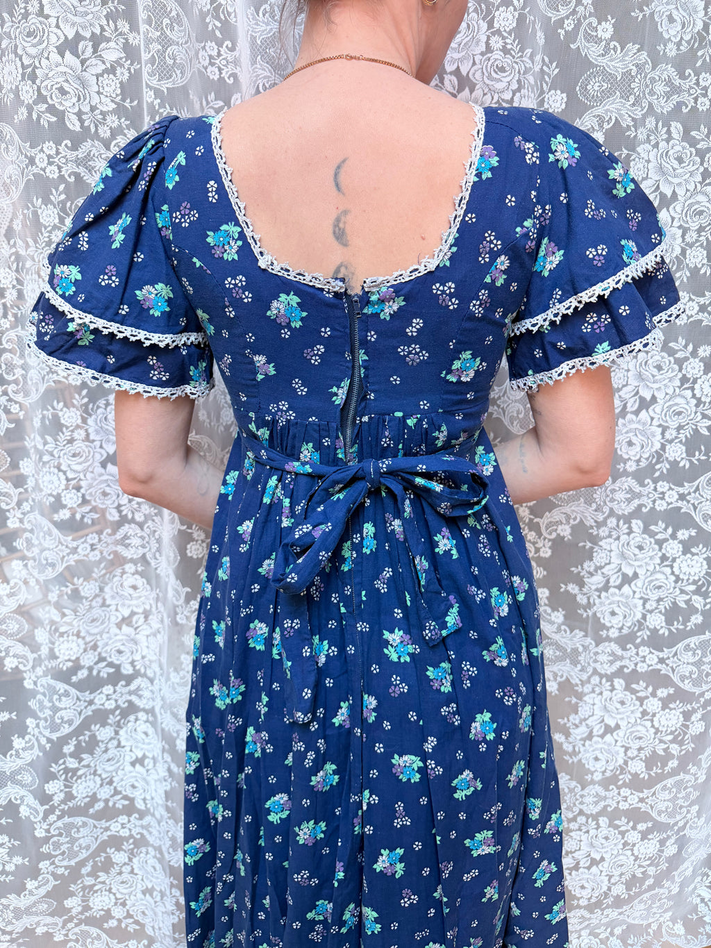 Vintage 1970s Travers Tempos London Prairie Blue Maxi Dress