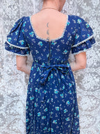 Vintage 1970s Travers Tempos London Prairie Blue Maxi Dress
