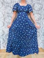 Vintage 1970s Travers Tempos London Prairie Blue Maxi Dress