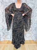 Vintage 1970s Witchy Gold Horse Print Angel Sleeve Maxi Dress
