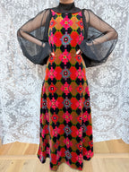 Vintage 1960s/1970s Frank Usher Velvet Geometric Maxi Dress